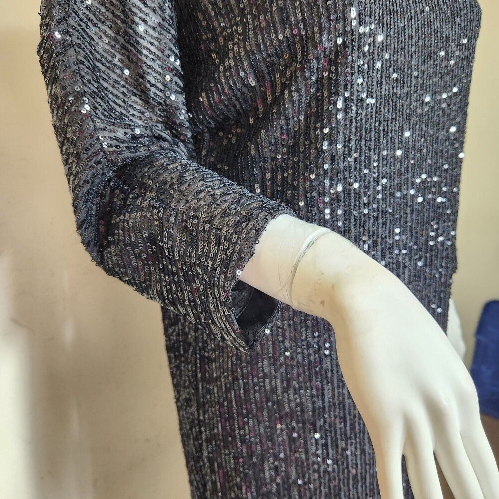 VINCE CAMUTO Women's Sparkle Black Sequin 3/4 Sleeve Mid Dress Size XS (12) - Picture 8 of 15